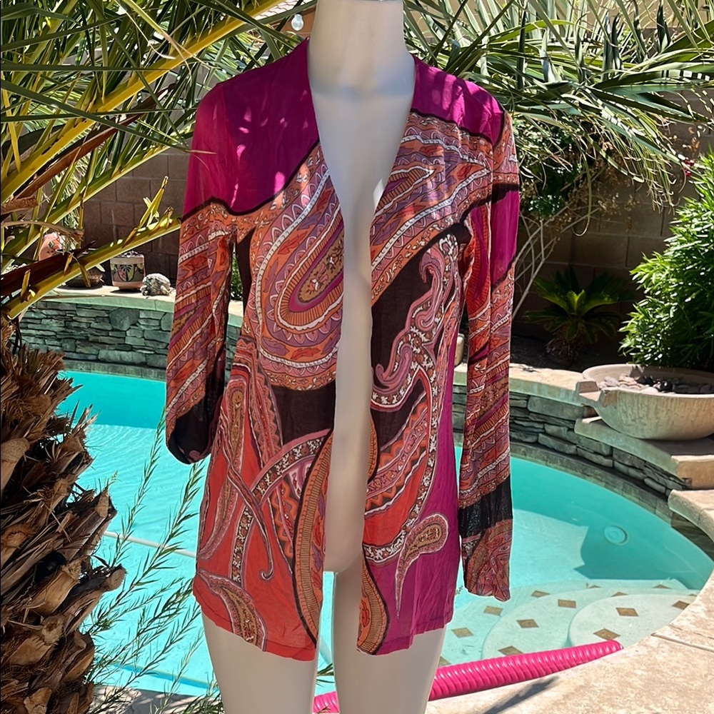 Chico's Multicolor Paisley Open Cardigan SIZE 2